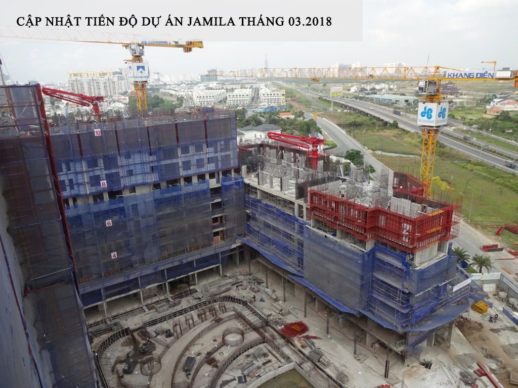 Block B đang được nhà thầu Hòa Bình đẩy nhanh thi công tầng 10. Ảnh Khang Điền HCM