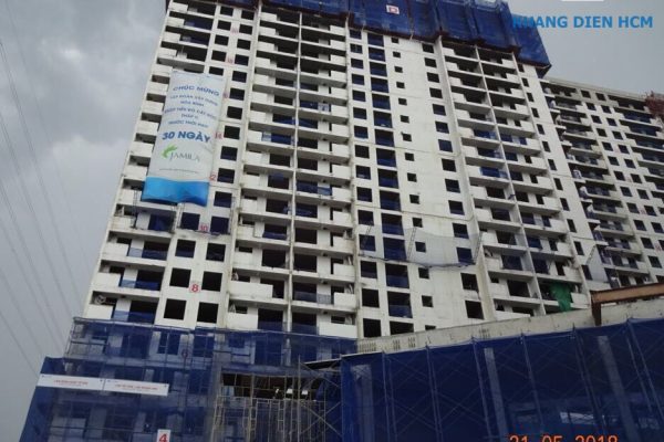 Block C đang được đi công lắp đặt thép sàn tum mái, Block D đang gia công lắp đặt cốt thép, cốp pha dầm, sàn tầng 25 - Khang Điền HCM