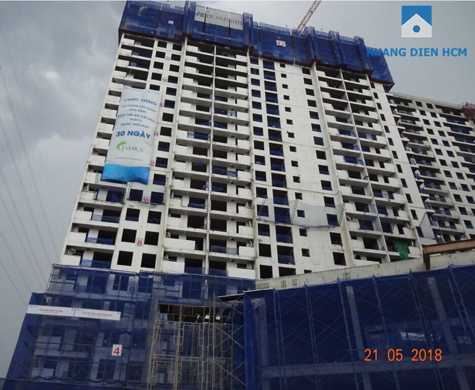 Block C đang được đi công lắp đặt thép sàn tum mái, Block D đang gia công lắp đặt cốt thép, cốp pha dầm, sàn tầng 25 - Khang Điền HCM