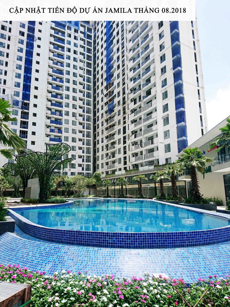 Hồ Bơi hướng nhìn từ đường Song Hành vào Block A và Block B - Khang Điền HCM