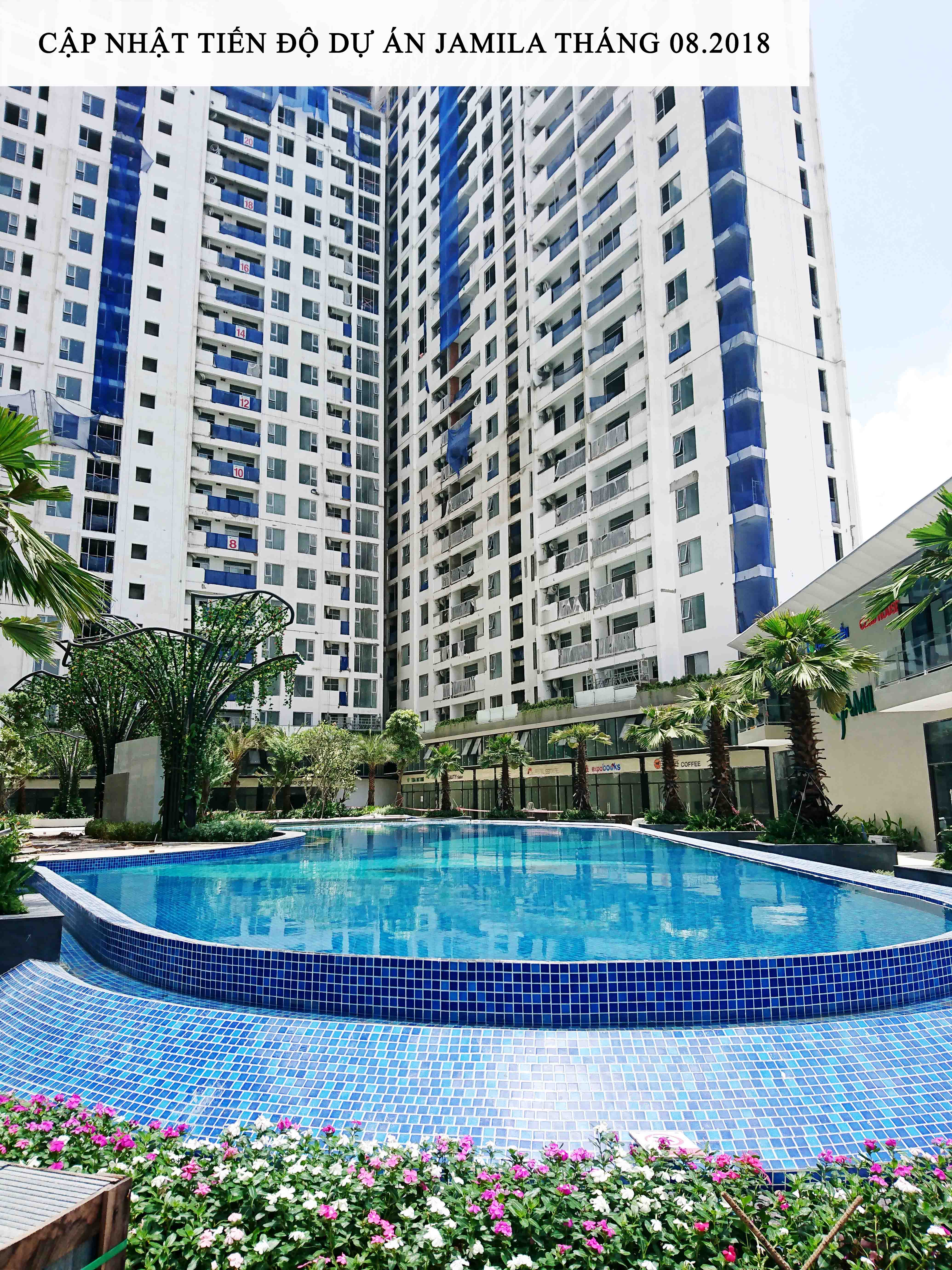 Hồ Bơi hướng nhìn từ đường Song Hành vào Block A và Block B - Khang Điền HCM