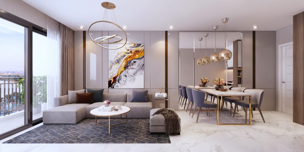 Phòng Khách và Phòng Bếp của một căn hộ trong dự án Safira Khang Điền - Khang Điền HCM