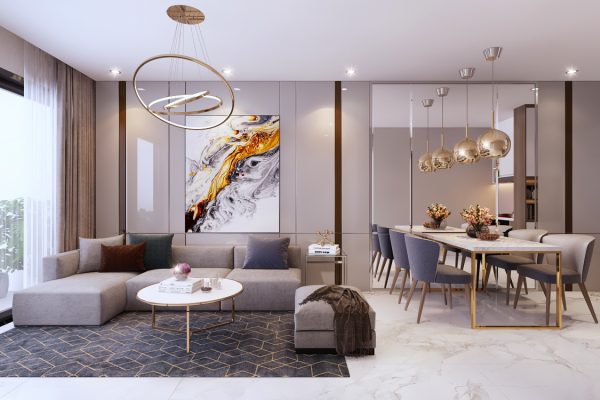 Phòng Khách và Phòng Bếp của một căn hộ trong dự án Safira Khang Điền - Khang Điền HCM