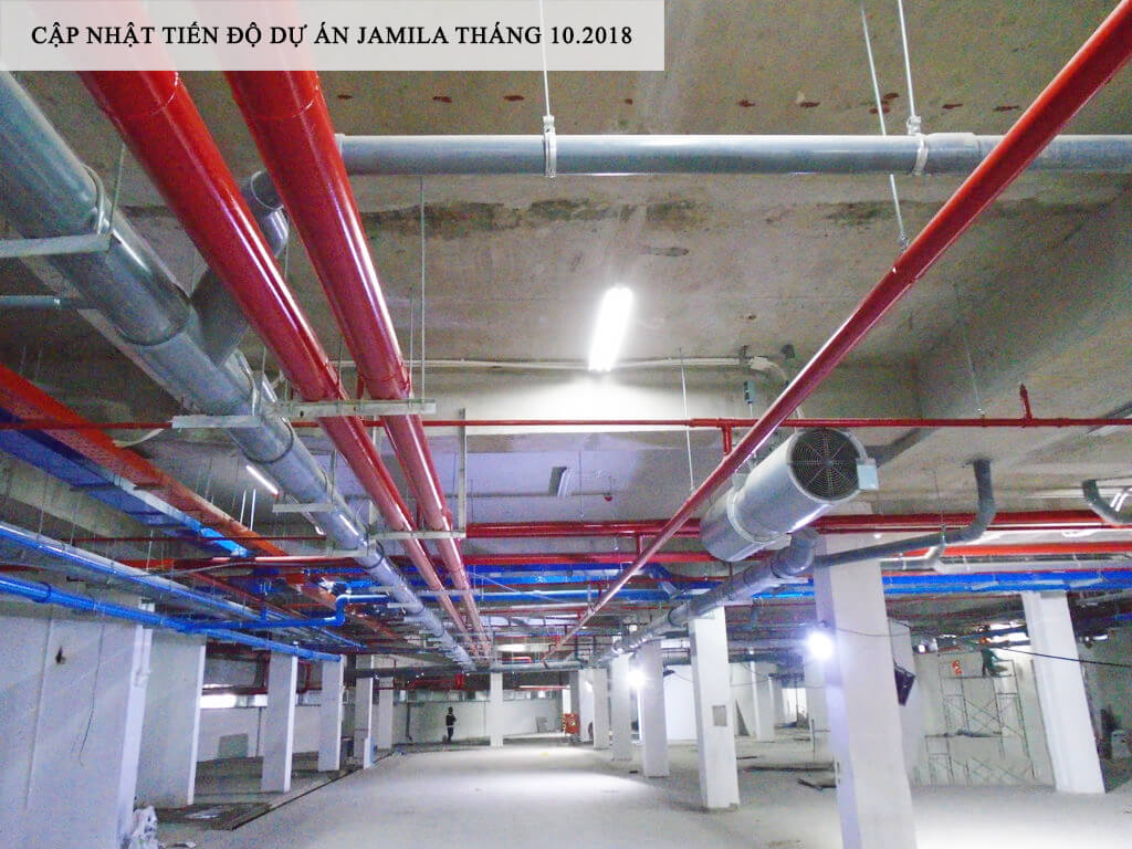 Tầng hầm tại dự án cũng đã hoàn thiện tất cả các hạng mục đặc biệt hệ thống PCCC được chú trọng - Khang Điền HCM