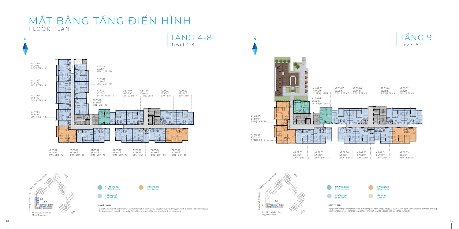 Mặt bằng tầng điển hình tầng 4-9 dự án Safira - Khang Điền HCM
