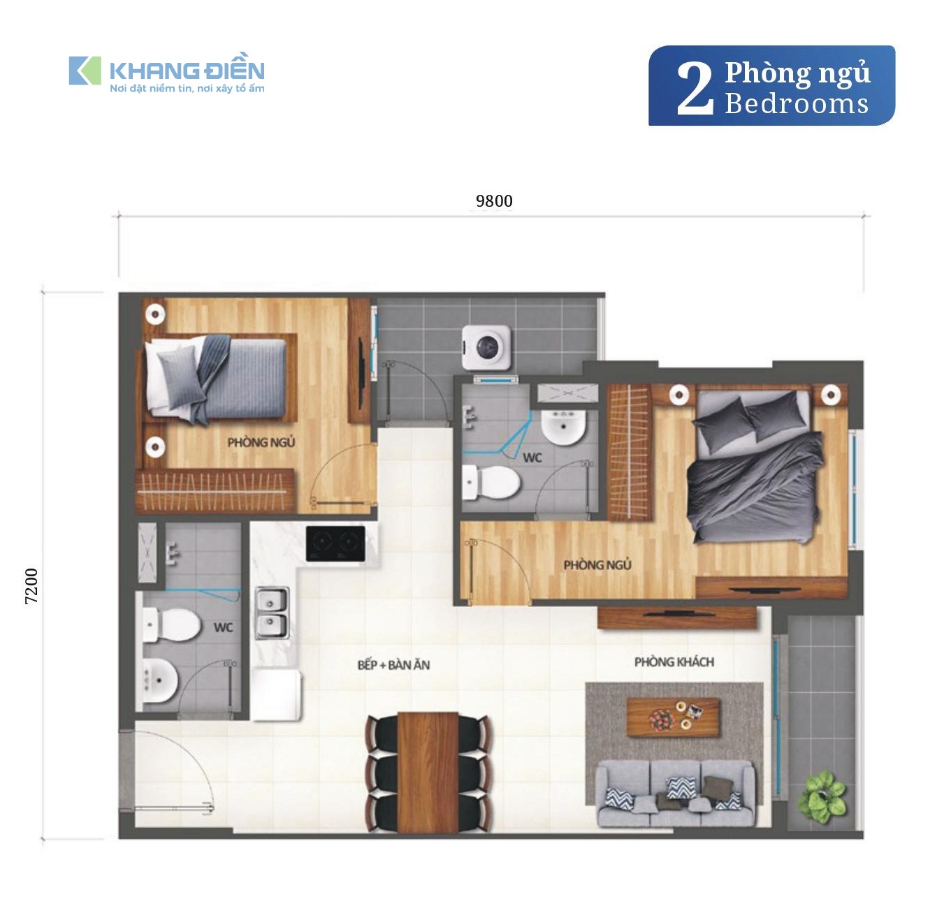 THIET KE CAN HO 2 PHONG NGU DU AN KHANG DIEN BINH TAN - KHANG DIEN HCM01 Thiết kế căn hộ 2 phòng ngủ tại dự án Khang Điền Bình Tân - Khang Điền HCM