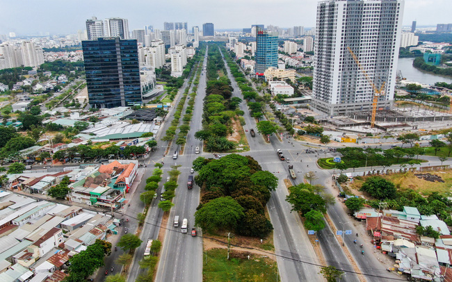 Hình chụp thực tế nút giao thông Nguyễn Văn Linh - Nguyễn Hữu Thọ hướng từ Bình Chánh về Quận 7 - Khang Điền HCM